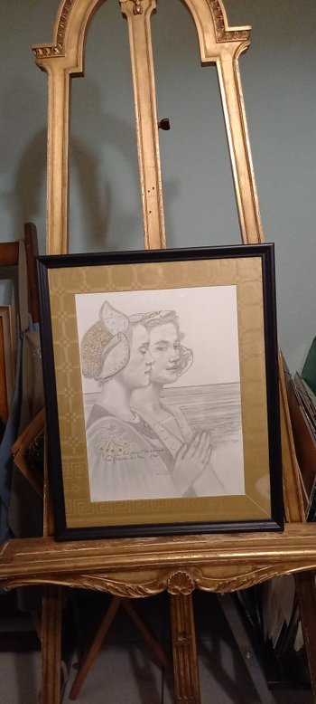 Graphite drawing after Edgar Maxence "The flowers of the lake"