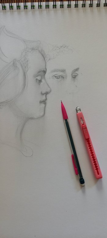 Graphite drawing after Edgar Maxence "The flowers of the lake"