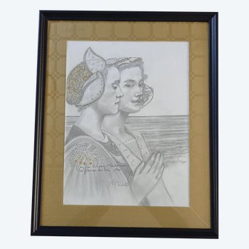 Graphite drawing after Edgar Maxence "The flowers of the lake"
