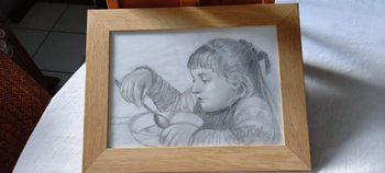 Portrait de fillette dessin d'après Albert Anker