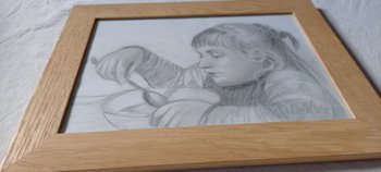 Portrait de fillette dessin d'après Albert Anker