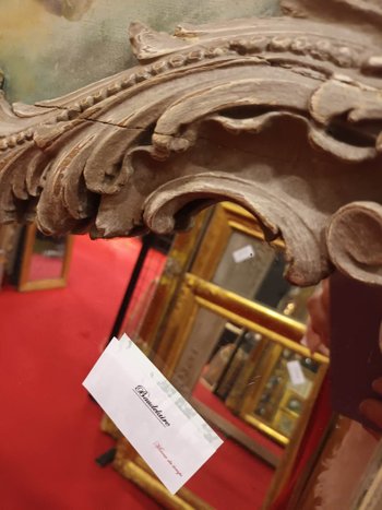 18th Century Trumeau, Louis XV, Oak Carved With Winged Angels And Canvas With Cherubs 118 X 178 Cm