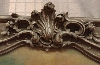 18th Century Trumeau, Louis XV, Oak Carved With Winged Angels And Canvas With Cherubs 118 X 178 Cm