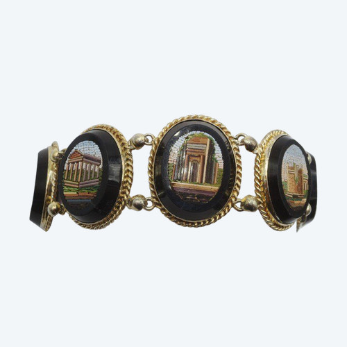 Black Onyx and Micro Mosaic Bracelet in Vermeil.