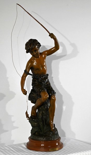 Importante Spelter "The Angler", firmato S.Kindsburger - Inizio XX Secolo