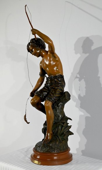 Importante Spelter "The Angler", firmato S.Kindsburger - Inizio XX Secolo