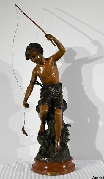 Importante Spelter "The Angler", firmato S.Kindsburger - Inizio XX Secolo