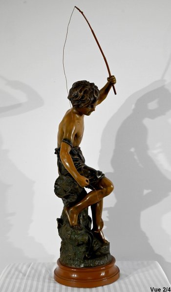 Importante Spelter "The Angler", firmato S.Kindsburger - Inizio XX Secolo