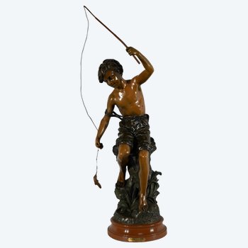 Importante Spelter "The Angler", firmato S.Kindsburger - Inizio XX Secolo