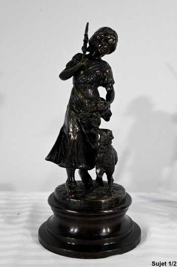 Bronzi “Il pastore e la pastorella”, firmati Laurini, secondo L & F. Moreau – Inizio XX secolo