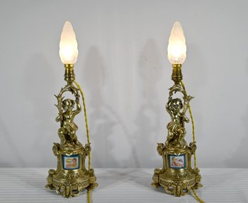 Coppia di Candelieri in Bronzo Dorato, Epoca Napoleone III - Metà XIX Secolo
