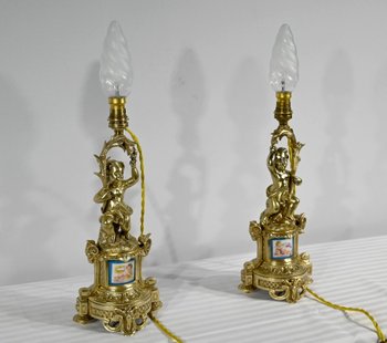 Coppia di Candelieri in Bronzo Dorato, Epoca Napoleone III - Metà XIX Secolo