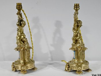 Coppia di Candelieri in Bronzo Dorato, Epoca Napoleone III - Metà XIX Secolo