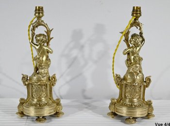 Coppia di Candelieri in Bronzo Dorato, Epoca Napoleone III - Metà XIX Secolo