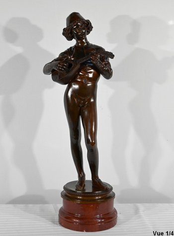 Bronzo “Cantore fiorentino del XV secolo”, firmato P.Dubois – 1865
