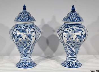 Pair of Delft Earthenware Vases - Early 20th Century