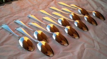 12 teaspoons + matching sugar tongs in silver Orfèvre Perrin