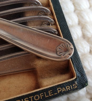 Christofle box including 12 cake forks in silver metal Bérain model year '50
