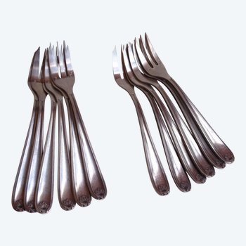 Christofle box including 12 cake forks in silver metal Bérain model year '50