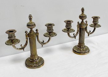 Pair of Bronze Candlesticks, Louis XVI style - 2nd half of the 19th century