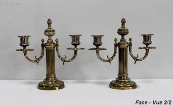 Pair of Bronze Candlesticks, Louis XVI style - 2nd half of the 19th century