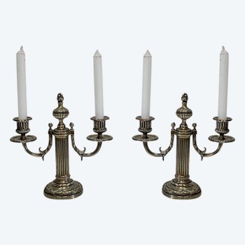 Pair of Bronze Candlesticks, Louis XVI style - 2nd half of the 19th century