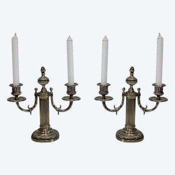 Pair of Bronze Candlesticks, Louis XVI style - 2nd half of the 19th century