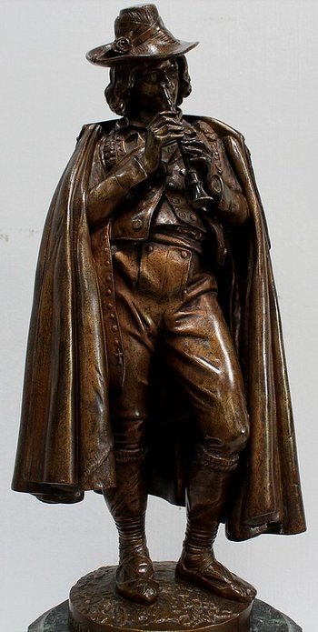 Bronze and Marble Pendulum "The Flute Player", by C-A. Calmels – 2nd part 19th century