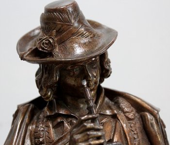 Bronze and Marble Pendulum "The Flute Player", by C-A. Calmels – 2nd part 19th century
