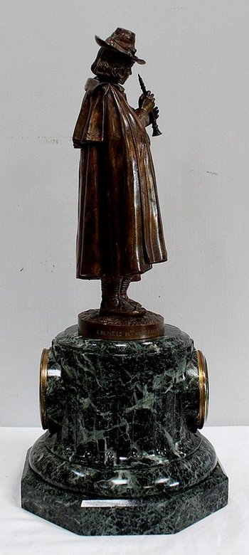 Bronze and Marble Pendulum "The Flute Player", by C-A. Calmels – 2nd part 19th century