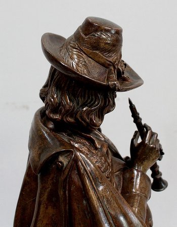 Bronze and Marble Pendulum "The Flute Player", by C-A. Calmels – 2nd part 19th century