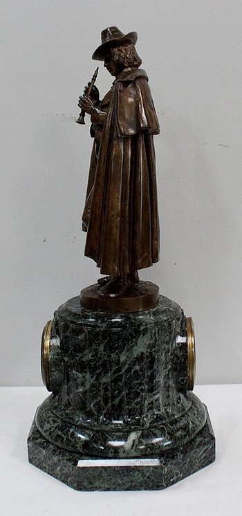 Bronze and Marble Pendulum "The Flute Player", by C-A. Calmels – 2nd part 19th century