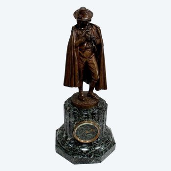 Pendule en Bronze et Marbre « Le Joueur de Flûte », de C-A. Calmels – 2ème partie XIXe