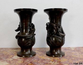 Paire de Vases Japonais en Bronze patiné – 1900