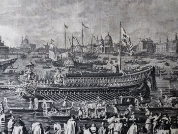 Le Mariage Avec La Mer, Gravure d' Après Canaletto, XVIIIe Siècle.