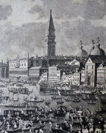 Le Mariage Avec La Mer, Gravure d' Après Canaletto, XVIIIe Siècle.