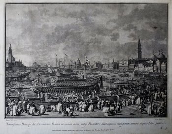 Le Mariage Avec La Mer, Gravure d' Après Canaletto, XVIIIe Siècle.