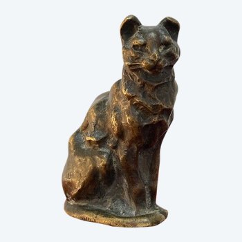 Bronze cat with unsigned medal patina - XIX Century