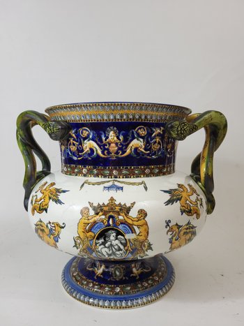 Vase / Cache pot in earthenware from Gien XIXth
