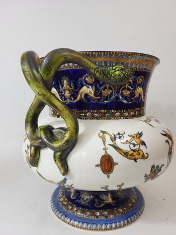 Vase / Cache pot in earthenware from Gien XIXth