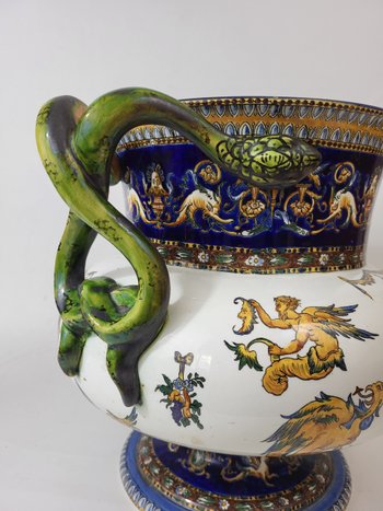 Vase / Cache pot in earthenware from Gien XIXth