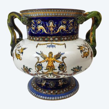 Vase / Cache pot in earthenware from Gien XIXth