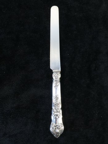 6 dessert knives blade and handle in SOLID SILVER