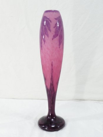  Large ART DECO Vase with DAHLIAS signed LE VERRE FRANCAIS /SCHNEIDER
