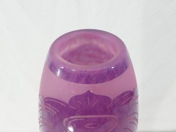  Large ART DECO Vase with DAHLIAS signed LE VERRE FRANCAIS /SCHNEIDER