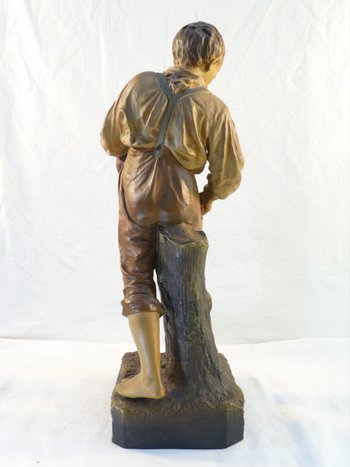 Joseph LE GULUCHE Statua in terracotta ''Il ragazzo con le ciliegie''
