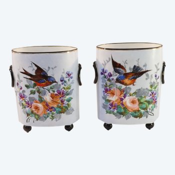 Pair of porcelain bird vases from LIMOGES WILLIAM GUERIN