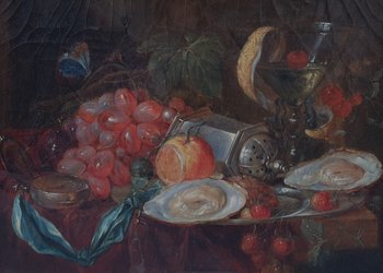 19th century French school - Still life with a compass, fruits and oysters