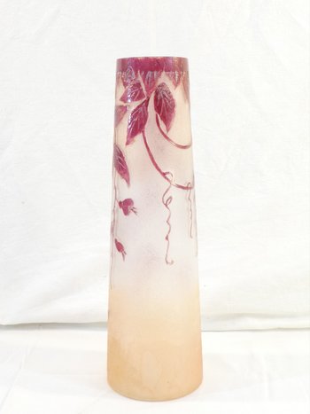 Large Vase LEGRAS ruby in frosted acid-etched glass ART NEW