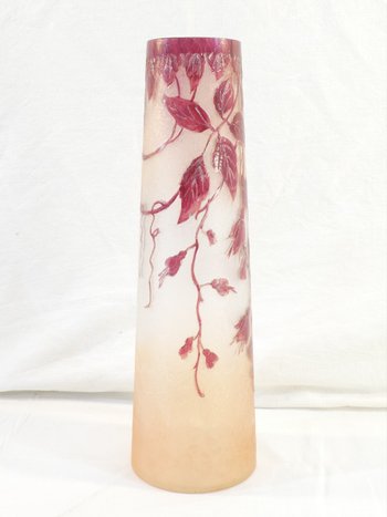 Large Vase LEGRAS ruby in frosted acid-etched glass ART NEW